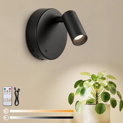 Spot LED Sans Fil Rechargeable 3000mAh, Spotlight avec Télécommande 3 Températures Couleur Applique Murale pour Art, Chevet, Décoration Murale, Salon, Éclairage de Tableau, Noir 1 Pièce (1/5)