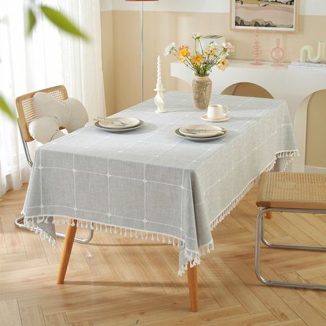 Nappe rectangulaire en lin, résistante aux taches, style moderne aspect tissu, imperméable, idéale pour l'extérieur, anniversaires, mariages, banquets, restaurants, fêtes, baby showers, etc., à carrea (1/5)