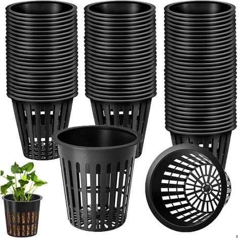 Lot de 50 pots en filet hydroponiques de 8 cm pour culture en eau. Paniers et paniers en plastique noir pour jardin hydroponique. (1/5)