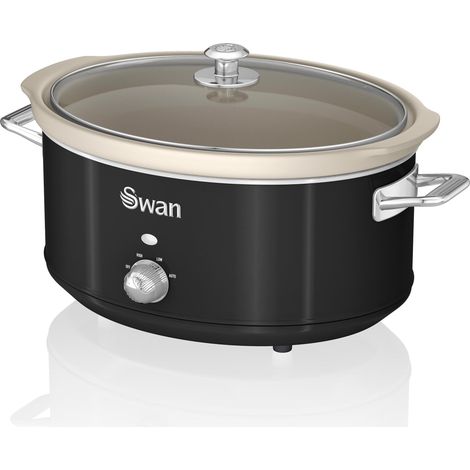 Swan Retro SF17031BNEU - Pentola per cottura lenta, 6,5 l, rimovibile, antiaderente in ceramica libera PFOA e PTFE, 3 livelli di temperatura, coperchio in vetro, Slow Cooker, design vintage, nero, 320 (1/5)