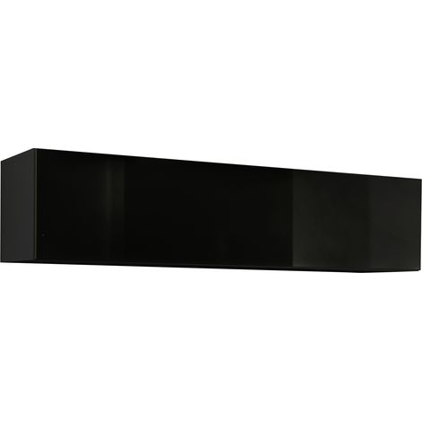 Mueble TV Mueble de televisión Colgante Mueble de Salón 1 puerta 2 compartimentos 160x29x30cm Modelo Krista H-160 Negro brillo (1/4)