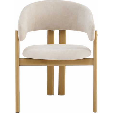 Set de 6 sillas de comedor con reposabrazos, metal efecto madera y lino beige (1/5)