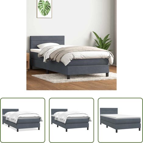 vidaXL Samt - Boxspringbett mit Matratze Dunkelgrau 80x210 cm Samt (1/5)