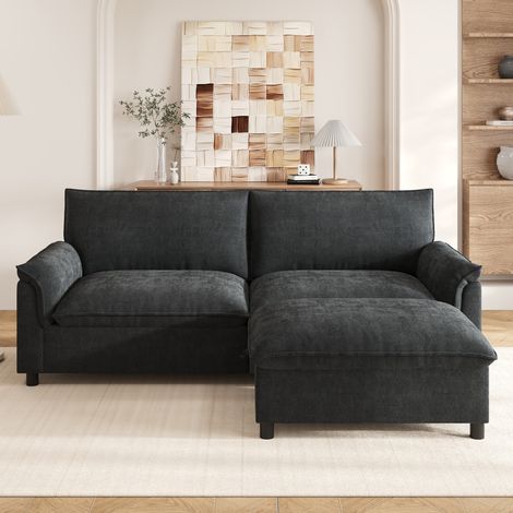 Divano letto con pouf contenitore in chenille 216 cm OKMYHOME (1/5)