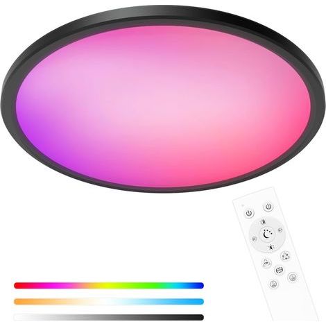 Dimmbare LED-Deckenleuchte mit Fernbedienung, 24 W RGB-Farbwechsel-Deckenleuchte, 3000 K–6500 K runde Deckenleuchten, 2400 lm Deckenleuchte für Schlafzimmer, Wohnzimmer, Küche, Ø30 cm (1/5)