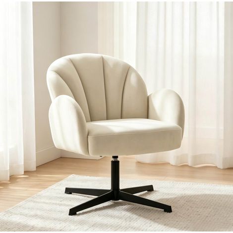Sillón giratorio 360° de terciopelo beige y negro, respaldo concha, 64,5 x 68 x 80 cm DESVIAE (1/5)