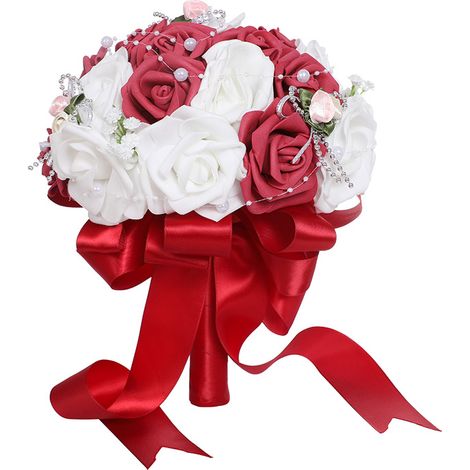 Gros bouquets rouges à main de style coréen, mariés, mariés, jetant des boules de fleurs, fleurs de simulation de perles-bordeaux (1/4)
