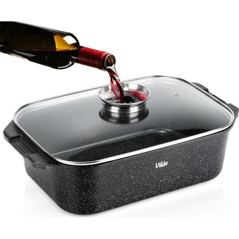 Granit-Bratform mit Glasdeckel, 7,5 l, 41 x 26 x 16 cm
