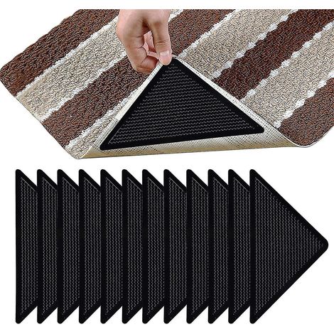 Lot de 12 bandes adhésives pour tapis, antidérapantes, réutilisables et lavables, écologiques, pour tapis sur parquet, carrelage, moquette, tapis de sol, linoléum. (1/5)