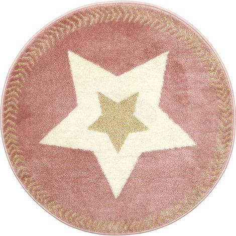 Tapis Rond Motif Etoile Rose et Doré (1/4)