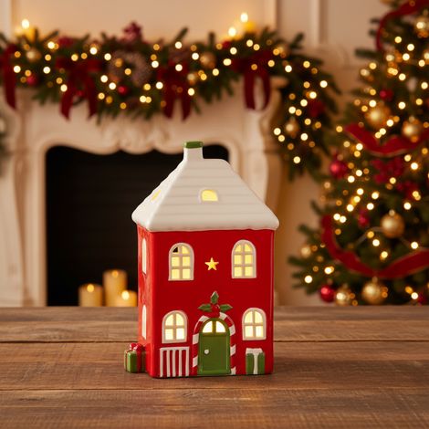 Casetta natalizia con LED per mini villaggi di natale, decorazione da h 22 cm -Verde (1/5)