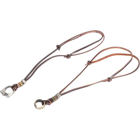 2Pcs Leather Sweater Chain HandMade Retro Adjustable Long Zinc Alloy Pendant Necklace (1/5)