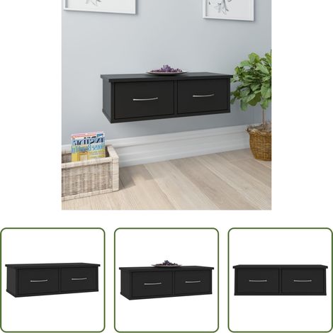 Tiroirs - Étagère murale avec tiroirs noir 60x26x18,5cm Bois d'ingénierie (1/5)