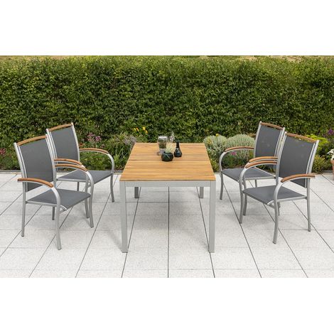 Siena Set 5tlg 4 Sessel Holzapplikation Tisch 150x90cm