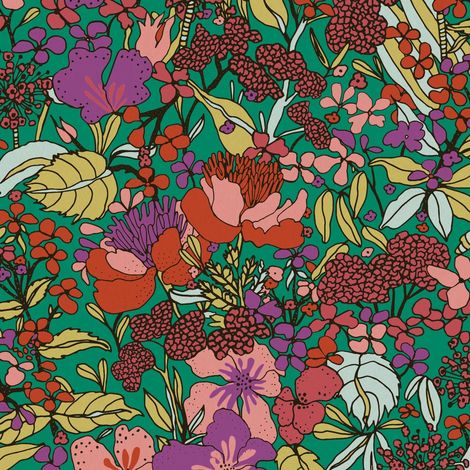 Papier peint floral Profhome 377561 papier peint intissé lisse avec un dessin floral mat vert rouge violet orangé jaune 5,33 m2