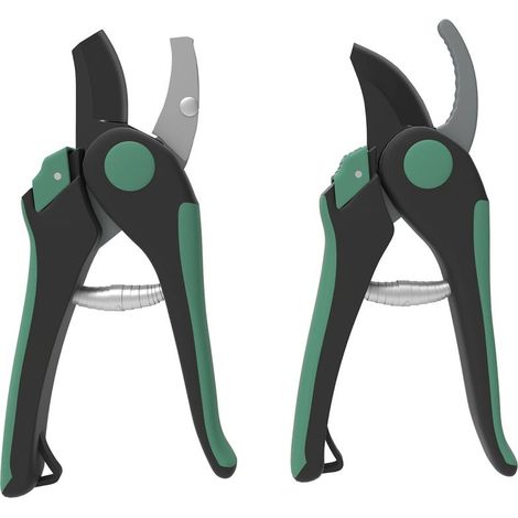 Ensemble d'outils de jardin, 2 pièces, outils de jardin en métal, comprenant un sécateur à lames croisées et un sécateur à enclume, kit de jardinage, cadeau idéal pour femmes et hommes, vert et noir