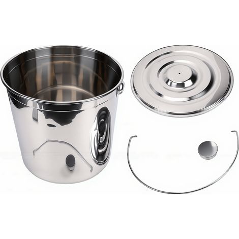 Seau de stockage en acier inoxydable, seau de stockage en métal poli miroir avec poignée et couvercle pour la cuisine commerciale, nettoyage des aliments pour animaux de compagnie (1/5)