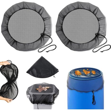 2 Pcs Filet pour Citerne de Pluie, 120 cm Housse pour Tonneau de Pluie, Filet Protection Recuperateur Eau de Pluie, Filet de Protection Ajustable, Pliable, Anti-Feuilles et Larves de Moustiques (1/5)