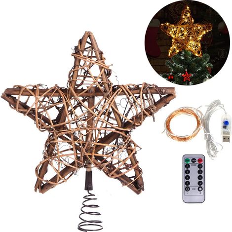 Étoile de Noël - Rotin Naturel - Éclairage LED Intégré - Décoration Festive pour Arbre ou Intérieur - 1 Pièce (1/5)