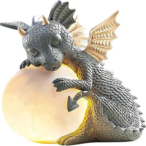 Statue de dragon pour jardin, figurine lumineuse solaire LED, décoration extérieure, sculptures de jardin résistantes aux intempéries avec boule lumineuse pour terrasse, pelouse et jardin. (1/5)
