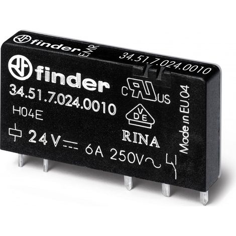 Relais CI 1RT 6A 24V DC sensible faible épaisseur AgNI + Au horizontal FINDER 345170245019
