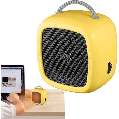 Chauffage électrique portable efficace de 600 W, deux modes et poignée Petit chauffage rapide, chauffage électrique silencieux, adapté pour le bureau, la chambre, la cuisine, jaune (1/5)