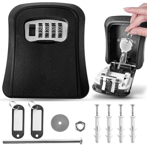 Coffre-fort pour clés avec code + 2 porte-clés avec porte-étiquette Coffre-fort clés extérieur, boîte à combinaison sécurité pour extérieur de maison, hébergements touristiques, etc. (1/5)