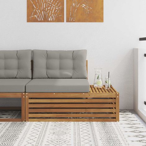 vidaXL  Outdoor End sofa  with Cushion 3 Piece Natural and Light Grey