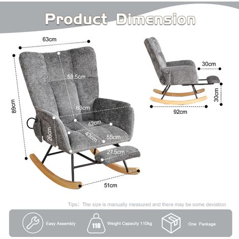 Fauteuil à bascule pour chambre d'enfant avec airbag, fauteuil de lecture à bascule confortable pour chambre d'enfant, fauteuils à bascule rembourrés confortables avec dossier haut pour salon, chambre (1/5)