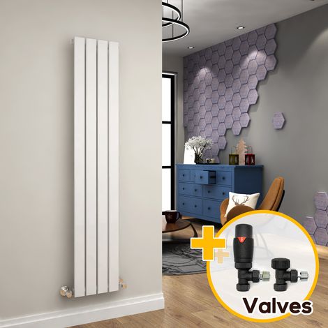 ELEGANT Radiator 1600 x 300 mm White Vertical Single Flat Panel Designer Bathroom Radiator + Anthracite Thermostatic Radiator Valves (1/5)
