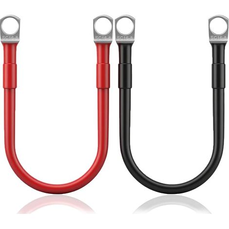 Battery Cable 16mm² Battery Pole Adapter Copper Battery Cable 12V with Ring Terminals M8 Red Black for Car Truck Motorcycle RV Marine