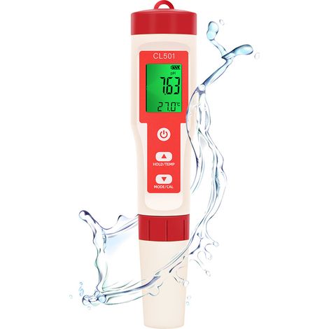 Stylo testeur de qualité d'eau 5 en 1 : chlore, pH, ORP, H2, température. Testeur multifonctionnel pour l'aquaculture, l'eau potable, les aquariums et les piscines. (1/5)