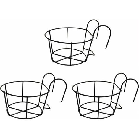 Lot de 3 pots de fleurs à suspendre pour balustrade - En fer - Pour balcon, porche, clôture (1/4)