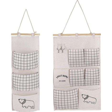 2 Modles De Sacs De Rangement Muraux En Lin (beige) Avec Petites Poches Pour La Maison Et Le Bureau (1/5)