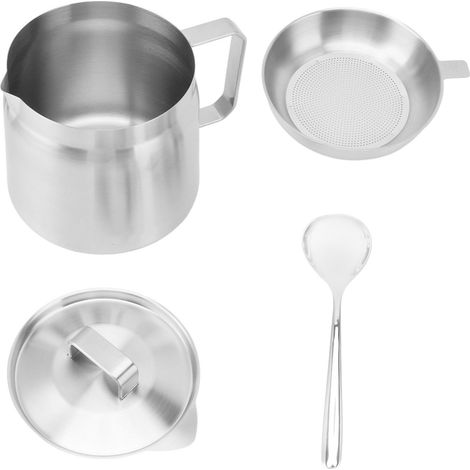 Récipient à graisse de bacon en acier inoxydable, pot filtre à huile avec couvercle, 1,5L pour cuisine de ferme (1/5)