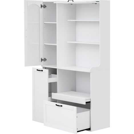 Alacena alta MDF blanca 98x40x177 cm con cajones y estantes ajustables HOMVRA (1/5)