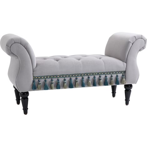 Élégant banc/tabouret de lit/banc en bois rembourré, en polyester et mousse de caoutchouc, gris, 117 x 40 x 58 cm, pour salon et chambre