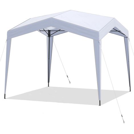 Tonnelle de Jardin Pliable Pop-up 3 x 3m, Tente Réception avec Sac à roulettes Portable 8 Piquets 4 Cordes à Vent, Protection Solaire, Blanc (1/5)