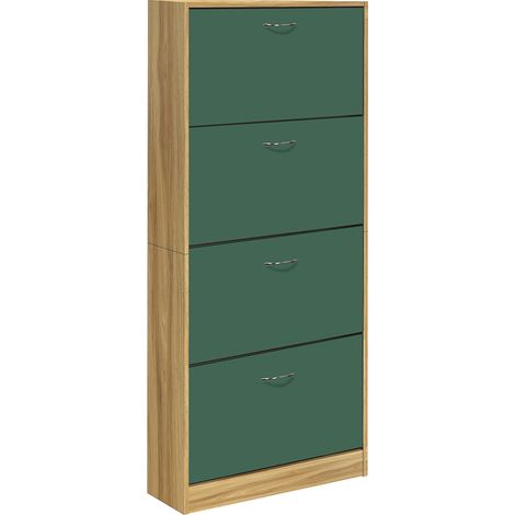 Scarpiera 4 Ante Ripiani Doppia Profondità con Maniglia Quercia+Verde 63x24x150 (1/5)