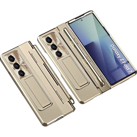 Funda con soporte para Samsung Galaxy Z Fold7 5G con protección para bisagra, cristal y lápiz óptico - Dorado (1/5)
