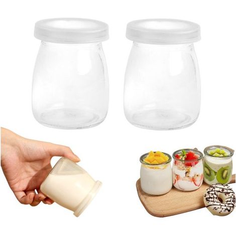 2 pièces - Pot à pudding en verre avec couvercle - Moule à pudding - Pot à gelée avec couvercle - Pot à confiture - 200 ml - Pot à yaourt en verre avec couvercle - Pot à yaourt avec couvercle transpar (1/5)