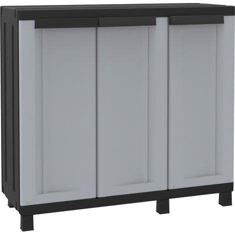 Armadio Modulare da Esterno 102x39x91,5 cm 3 Ante 1 Ripiano in Polipropilene Twist Grigio e Nero (1/3)