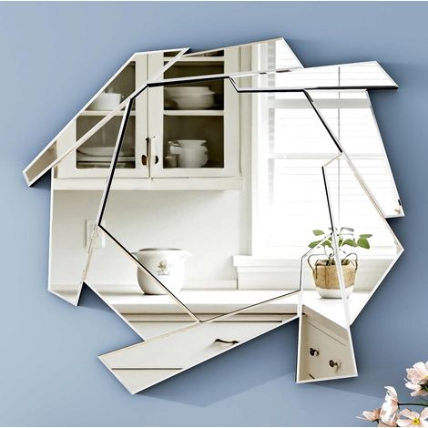 Miroir mural irrégulier en spirale - Sans cadre - Miroir décoratif argenté - 80 x 75,6 cm - Art mural géométrique moderne pour salon, chambre et couloir (1/5)