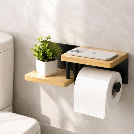 Porte Papier Toilette Mural, Support Papier Toilette Bois (1/5)