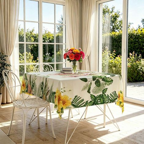 Nappe rectangulaire rose à motif perroquet et tournesol (1 pièce), nappe de table à thème garden-party, résistante et facile à nettoyer pour une décoration estivale. (1/3)