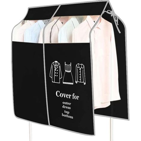 VVGoods - Funda universal para ropa, ideal para percheros, vestidos, camisas, trajes y abrigos - Protección contra el polvo - 90 x 110 cm - Negra (1/5)