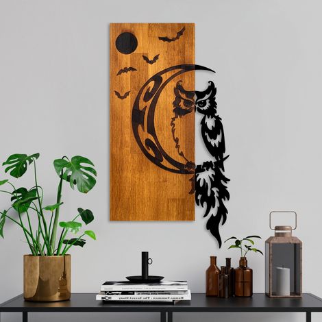Décoration murale bois et métal Animal Hibou sur la lune (1/5)