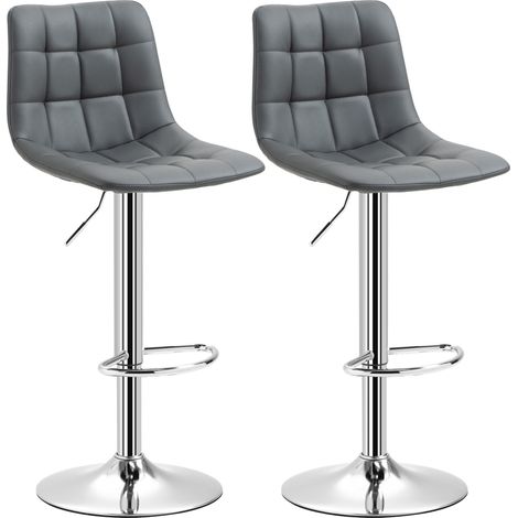 Ensemble 2 tabourets de bar faux cuir dossier pivotants cuisine salon repose-pieds 42x45x89-110cm, gris