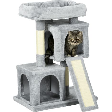 Árbol rascador para gatos con postes de sisal y tabla rascadora 59 x 39 x 83 cm gris claro HOMVRA (1/5)
