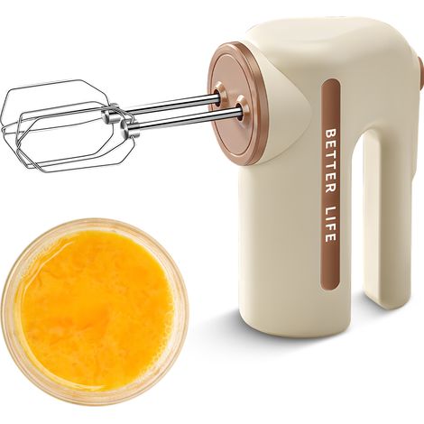 Elektrischer Handmixer mit Doppelschneebesen, 5 einstellbaren Geschwindigkeitsstufen, aus Edelstahl 304, tragbar und wiederaufladbar, mit ergonomischem Griff zum Backen und Kochen. (1/5)